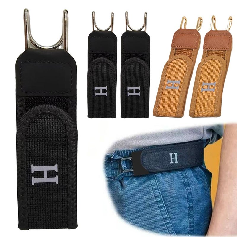 Tactical Metal Hook Elastic Belts - Buckleless Belt Men, adjustable Side Tactical Belts,buckle-less Belt Hooks (Black) (2pcs) - Image 2
